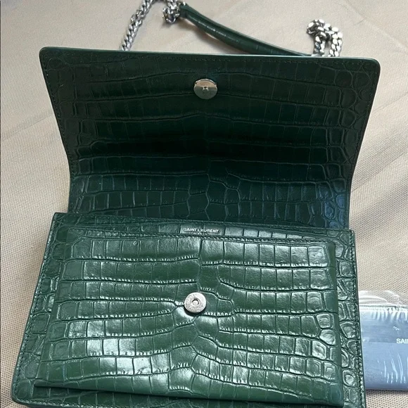 Yves Saint Laurent Dark Green Croc-Embossed Crossbody Bag - Picture 5 of 13